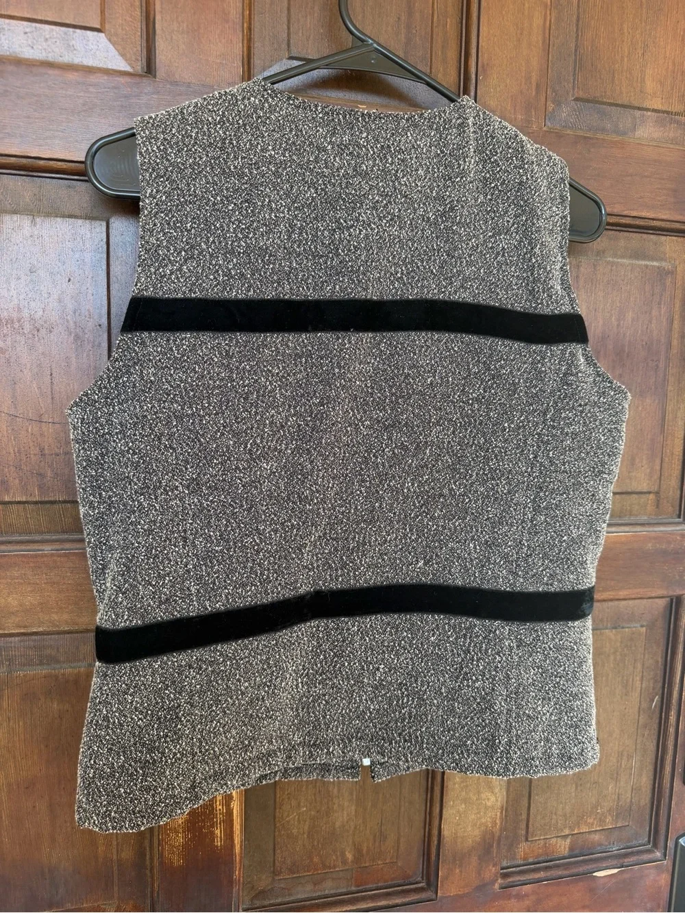 Knit Zip Front Vest with Rose and Velvet Embroidered Trim